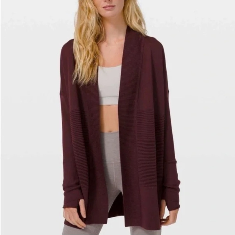 Lululemon Athletica Sit In Lotus Wrap II Cardigan 100% Merino Wool - Burgundy